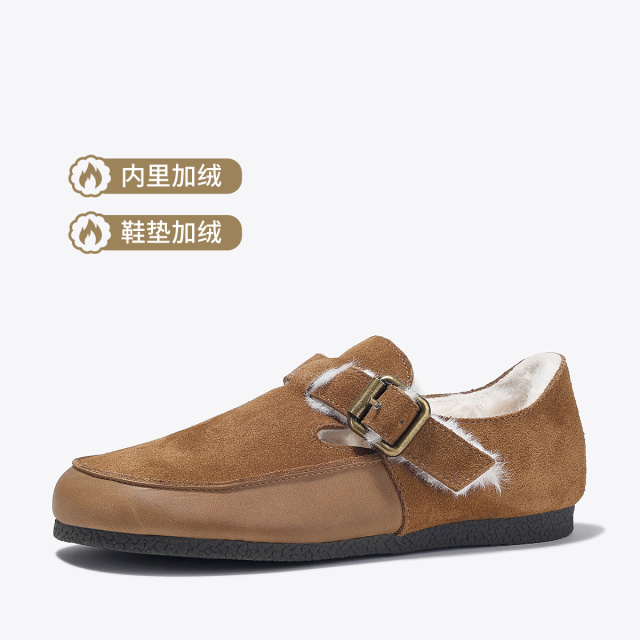 11477947.BellaLily2024冬季加绒牛皮豆豆鞋女英伦风乐福鞋一脚蹬平底鞋子
