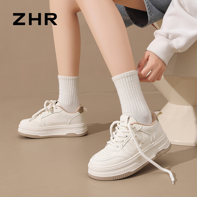 12735050.【ZHR则则】厚底小白鞋[短绒]圆头系带厚底女鞋[PU]
