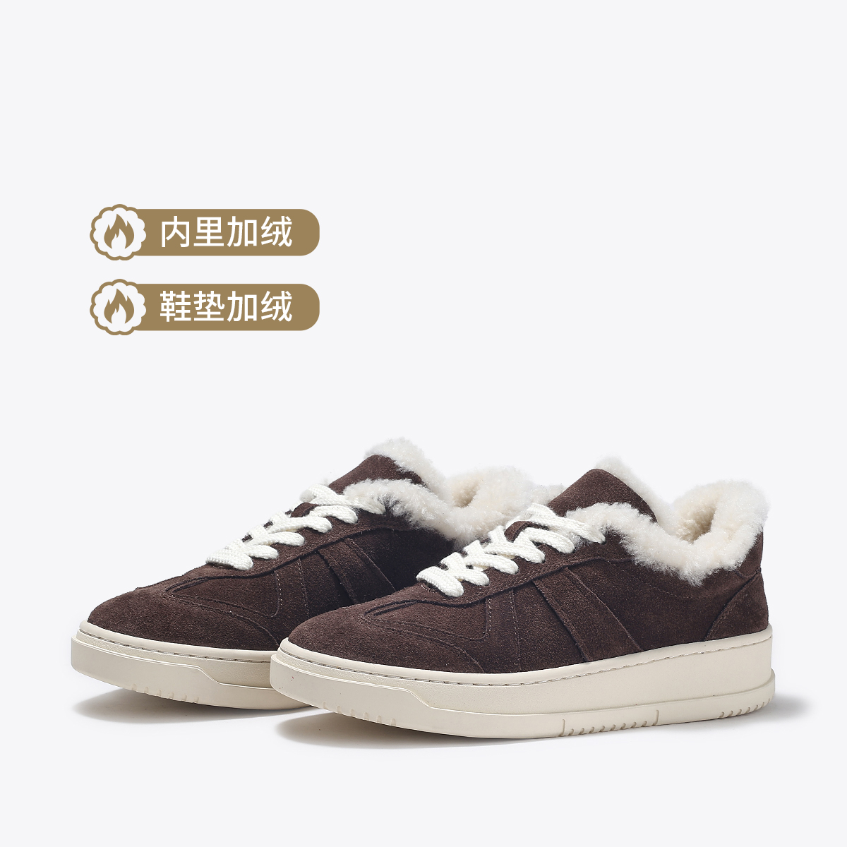 11488465.BellaLily2024年冬款加绒保暖板鞋厚底时尚休闲鞋女复古毛毛棉鞋