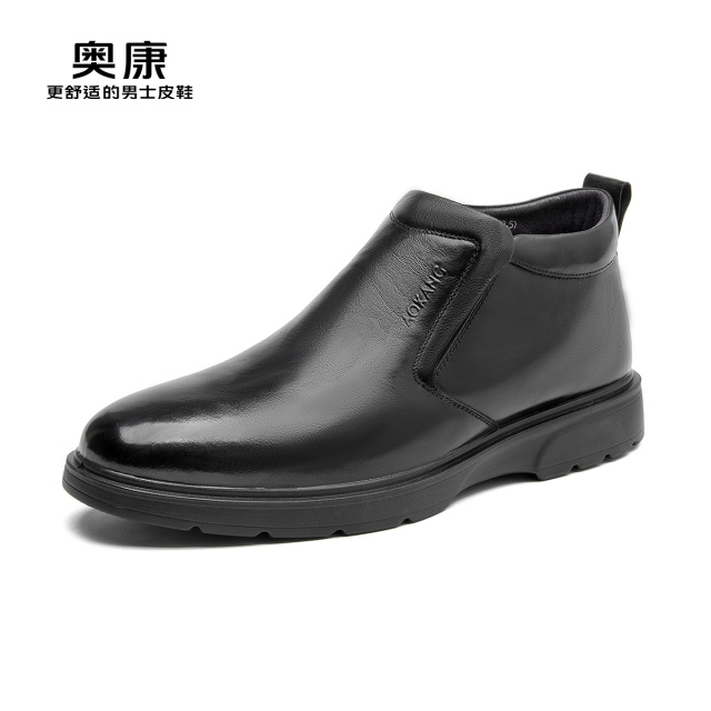 11508471.奥康男鞋秋冬新款休闲正装商务皮鞋男一脚蹬舒适加绒爸爸鞋