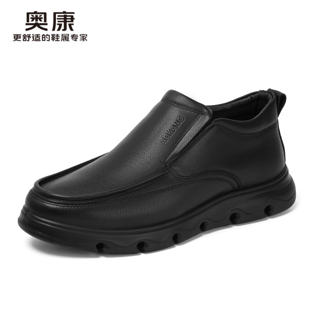11504667.奥康男鞋冬季新款真皮商务休闲男士皮鞋加绒保暖中老年爸爸棉鞋