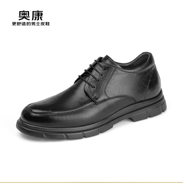 11504353.Aokang/奥康男鞋冬季新款加绒保暖正装商务皮鞋真皮防滑舒适男棉皮鞋爸爸鞋