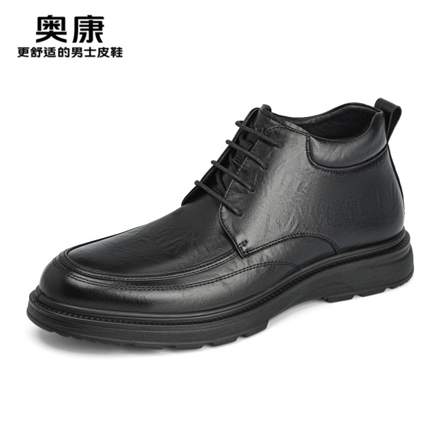 11507320.奥康男鞋冬季新款保暖加绒棉鞋舒适休闲时尚商务正装高帮男短靴