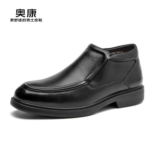 11507495.奥康男鞋冬季新款加绒保暖商务休闲棉皮鞋真皮软底爸爸鞋休闲中老年鞋