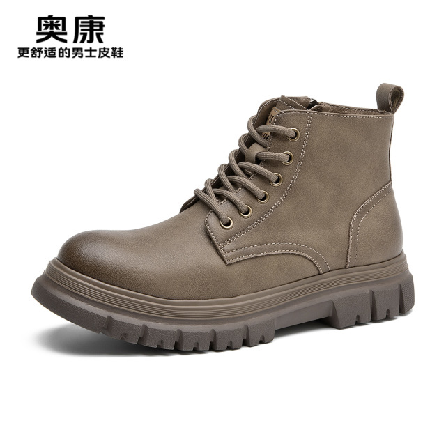 11504595.奥康男鞋秋冬新款经典复古工装靴厚底增高加绒保暖马丁靴百搭户外靴