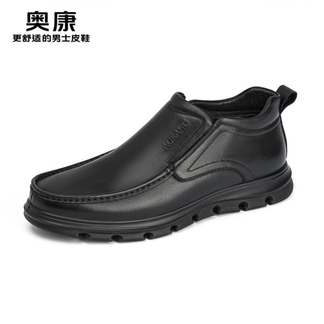 11507336.奥康男鞋冬季新款加绒保暖男皮鞋高帮棉皮鞋休闲舒适中老年爸爸鞋