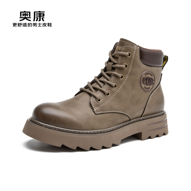 11508687.奥康男鞋秋冬新款时尚休闲马丁靴增高大黄靴复古户外工装靴男
