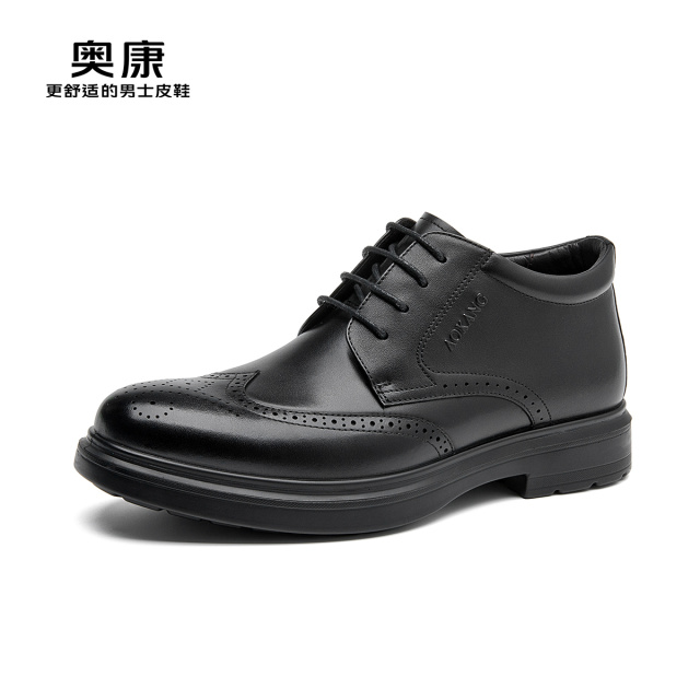 11504619.奥康男鞋冬季新款加绒保暖商务皮鞋圆头男士德比鞋休闲舒适鞋子男