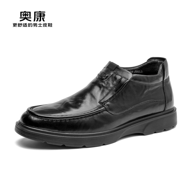 11508432.奥康男鞋冬季新款加绒保暖休闲舒适商务棉皮鞋男款厚底一脚蹬棉鞋男