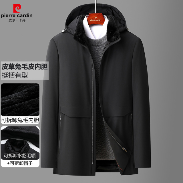 12147591.线下款【兔毛皮内胆+水貂毛立领】冬季轻奢商务带帽皮草尼克服男