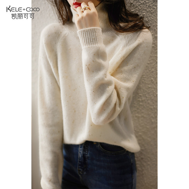 13732656.kele coco【100%绵羊毛】高领金丝合豆羊毛衫杤能打底