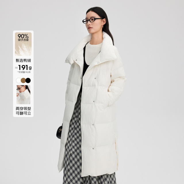 11519452.艾莱依秋冬气质收腰过膝长款羽绒服女加厚高充翻领鸭绒