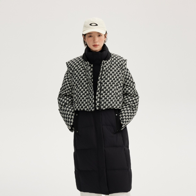 11519181.艾莱依羽绒服两件套马甲长款大衣百搭老花