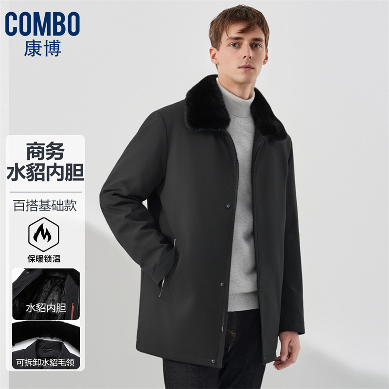 12148417.爸爸装【水貂毛翻领+奢华水貂毛皮内胆】冬季商务中长款尼克服男
