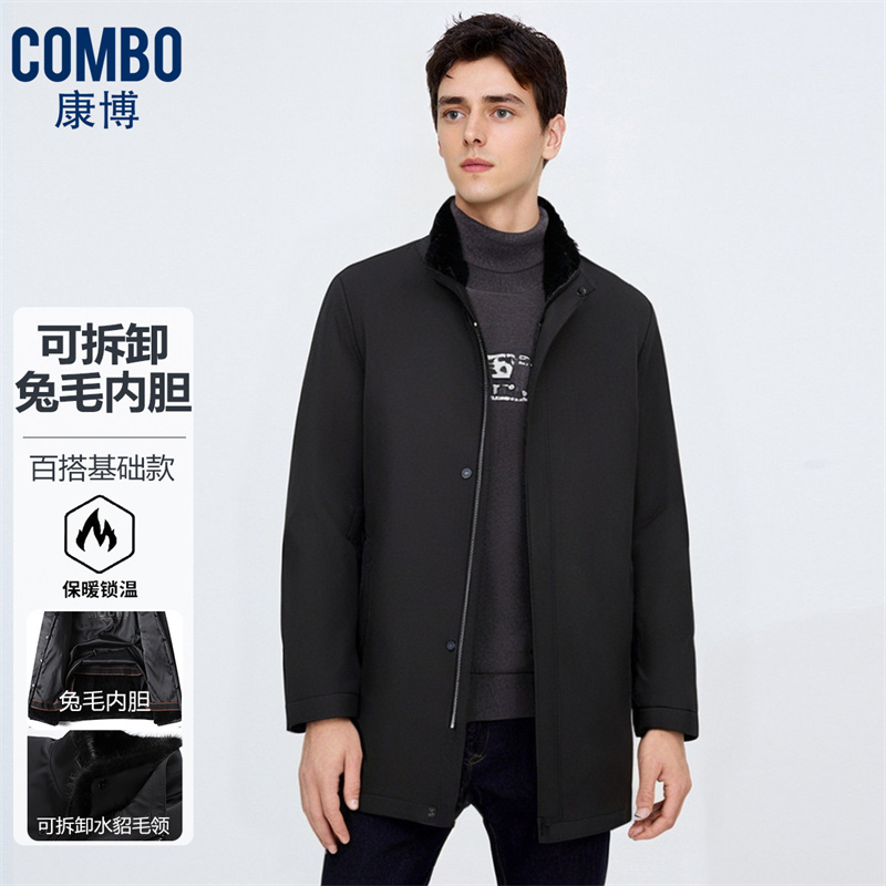 12148418.爸爸装【水貂毛立领+兔毛皮内胆】冬季商务基础中长款尼克服男