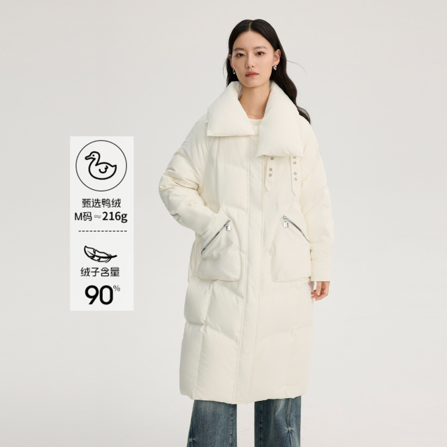 11519182.艾莱依金属装饰时尚造型防风保暖纯色羽绒服女款