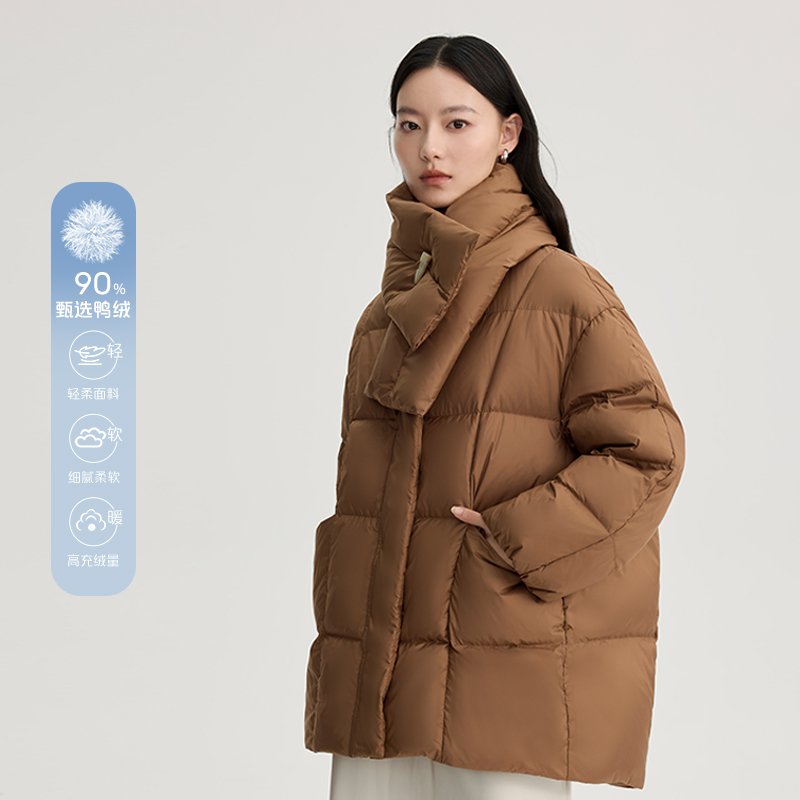 11519174.艾莱依时尚三穿围巾领羽绒服女中长款加厚保暖鸭绒服外套