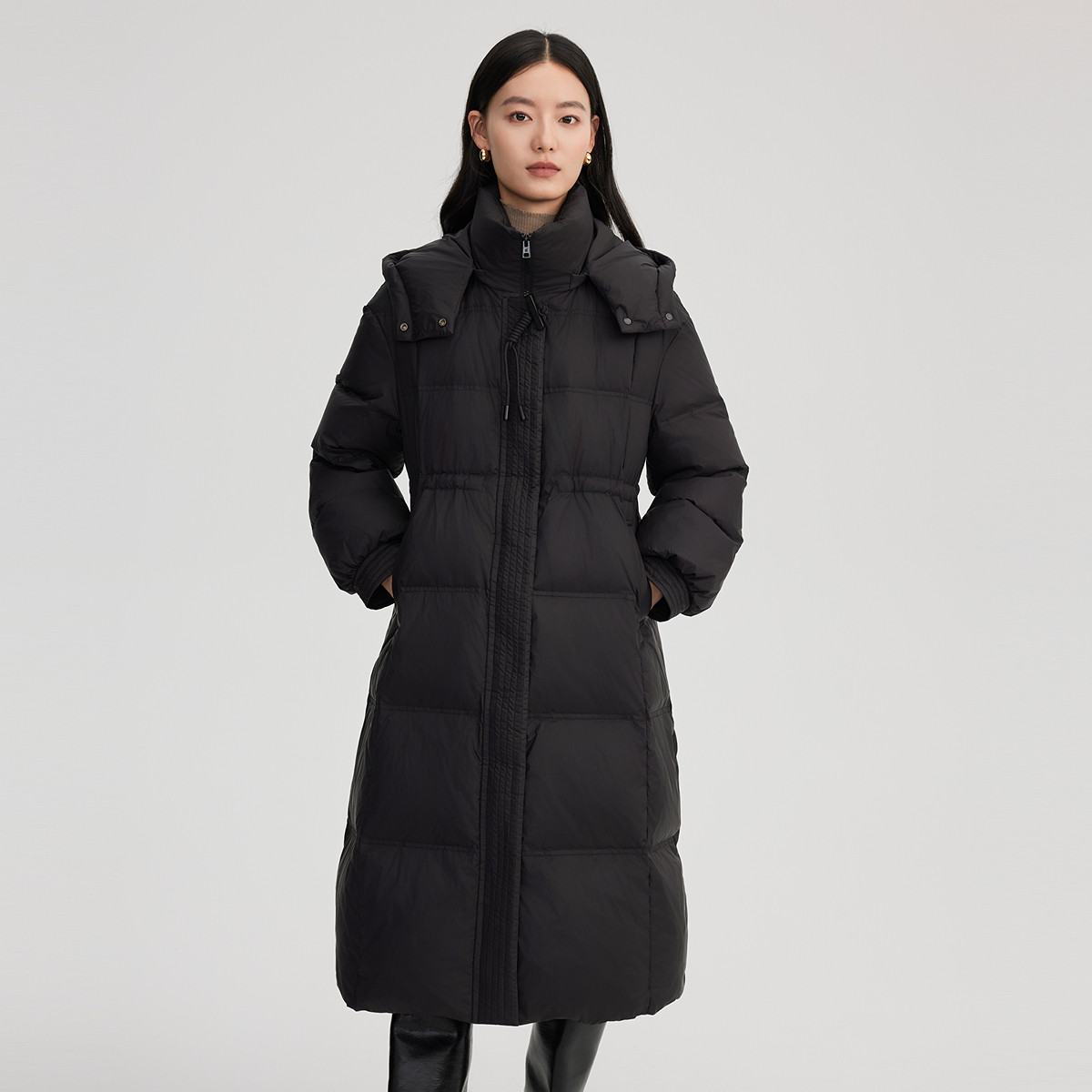 11519453.【畅销爆款】国风盘扣加厚羽绒服女长款收腰连帽外套