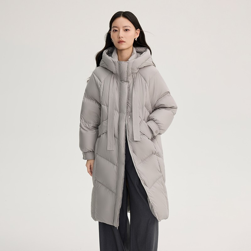 11519131.【畅销爆款】艾莱依加厚羽绒服女长款连帽廓形鸭绒服外套