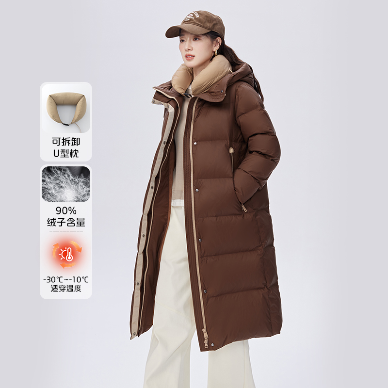 11519448.艾莱依长款连帽羽绒服女鹅绒设计感小众保暖加厚外套冬