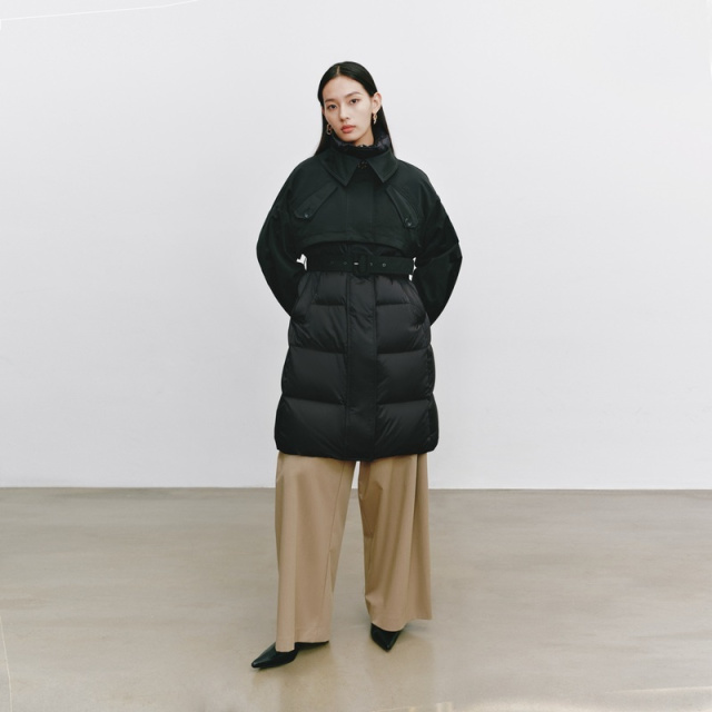11519150.艾莱依时尚可拆卸两件套风衣羽绒服女长款蓄热加厚鹅绒服