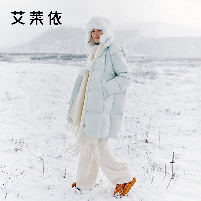 11519145.艾莱依羽绒服女中长款加厚保暖连帽时尚简约气质保暖外套