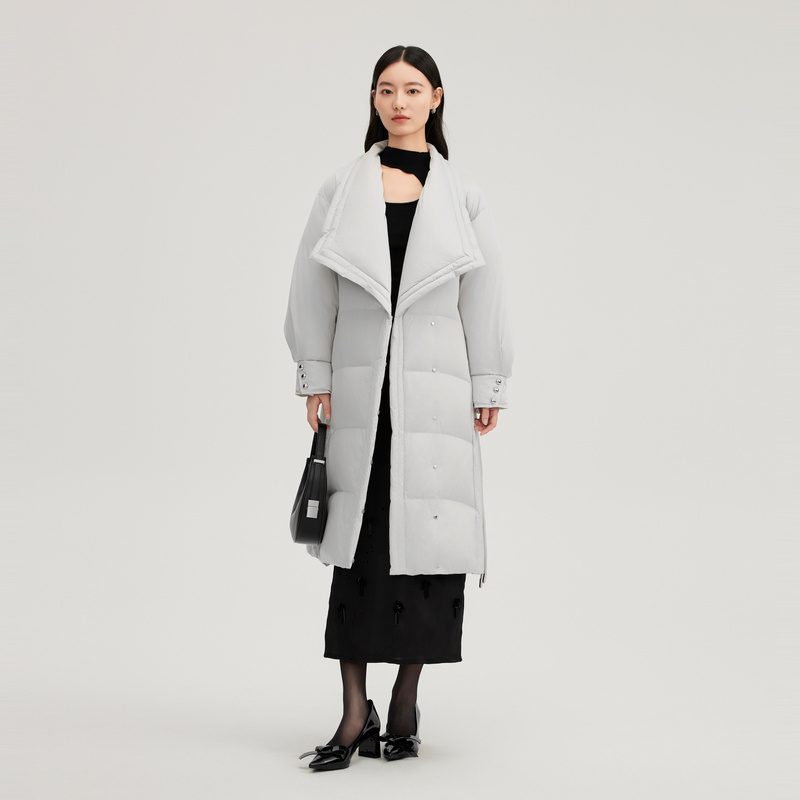 11519139.艾莱依收腰羽绒服翻领精致优雅气质大衣
