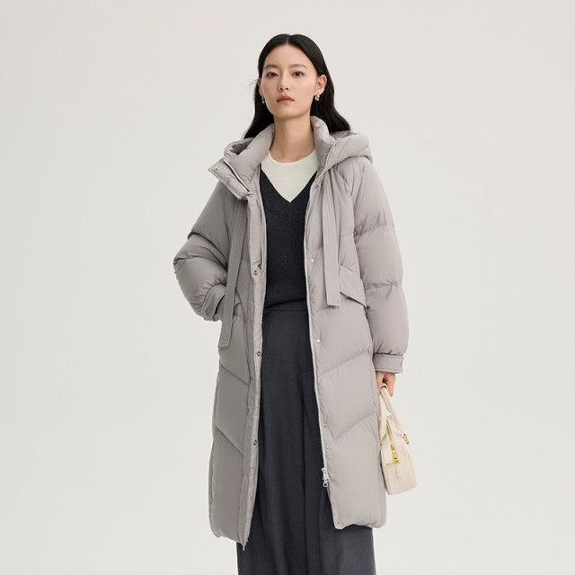 11519131.【畅销爆款】艾莱依加厚羽绒服女长款连帽廓形鸭绒服外套