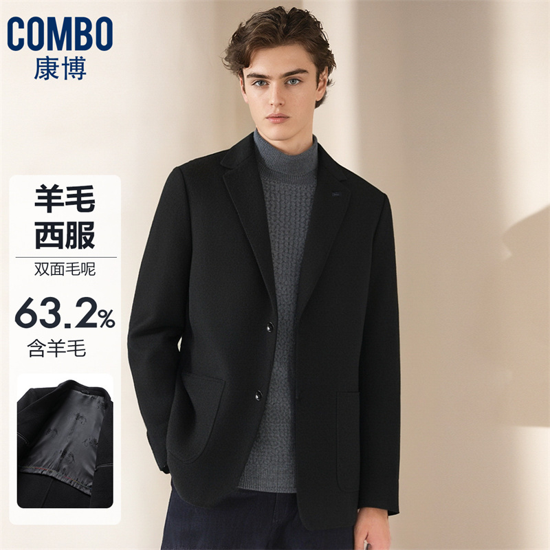 12148456.【63绵羊毛西服】秋冬商务休闲2粒扣贴袋款双面呢单西男