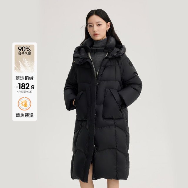 11519125.艾莱依羽绒服长款大衣休闲运动可脱卸u型枕设计感保暖