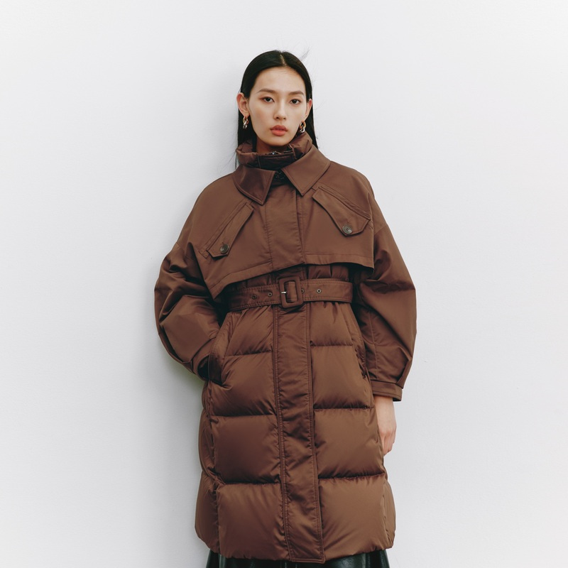 11519150.艾莱依时尚可拆卸两件套风衣羽绒服女长款蓄热加厚鹅绒服