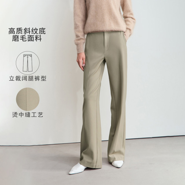 11542701.新款通勤百搭磨毛阔腿裤宽松休闲长裤女弹力黑色裤子