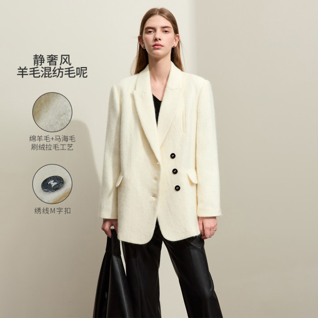 11542712.【商场同款】秋季高级通勤西装领绵羊毛马海毛毛呢女外套
