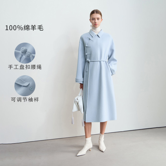 11542689.24冬季新款新中式国风盘扣斜襟全羊毛双面呢大衣女宽松外套