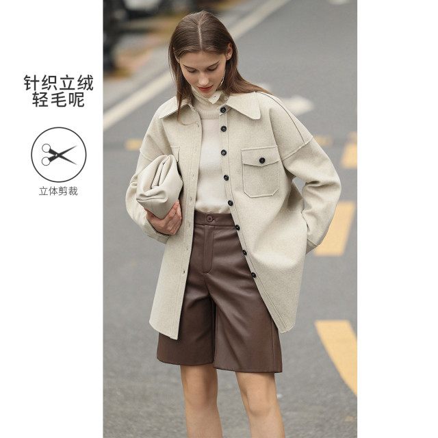 11543466.24冬季新款BF风宽松衬衫翻领口袋落肩立绒保暖外套