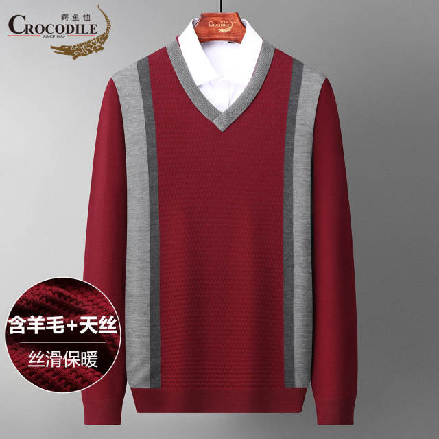 11540358.鳄鱼恤【线下款】秋冬含羊毛材质天丝混纺套头款V领针织衫