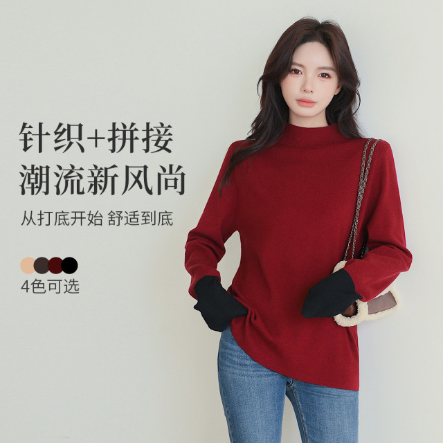 12999189.十月名裳孕妇打底衫春秋孕妇上衣半高领拼接打底衫长袖内搭时尚外出孕妇装