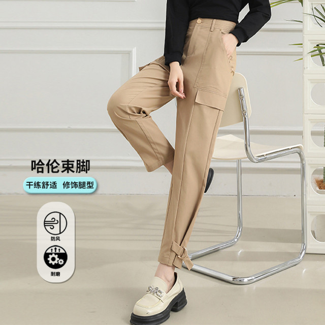 11598093.【专柜新品】【工装裤】新款显瘦高腰束脚裤时尚休闲长裤