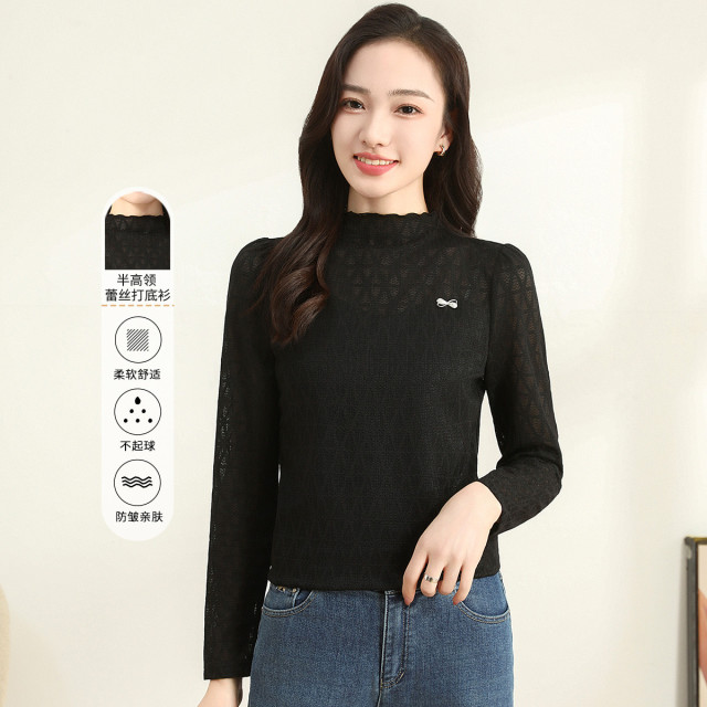 11597508.【专柜新品】【蕾丝打底衫】时尚通勤套头衫气质减龄上衣