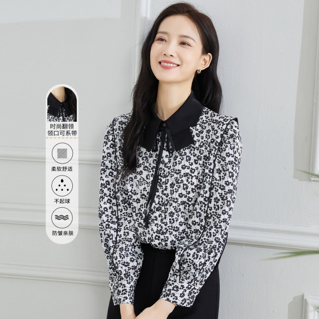 11607825.【专柜新品】【减龄衬衫】新款翻领印花上衣舒适百搭衬衫