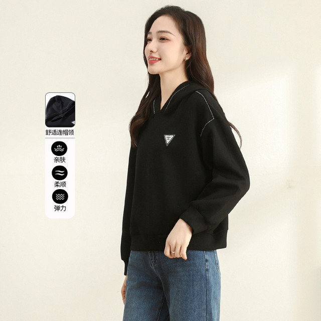 11597941.【专柜新品】【连帽卫衣】新款时尚百搭休闲套头衫纯色高弹上衣女