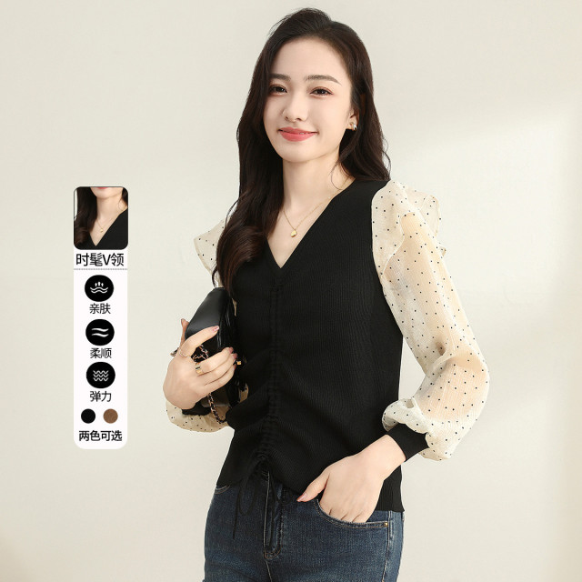 11605502.【专柜新品】【拼接针织衫】新款时尚通勤打底衫减龄百搭套头衫女
