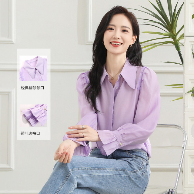 11606344.【专柜新品】【衬衫】新款翻领时尚长袖通勤纯色上衣
