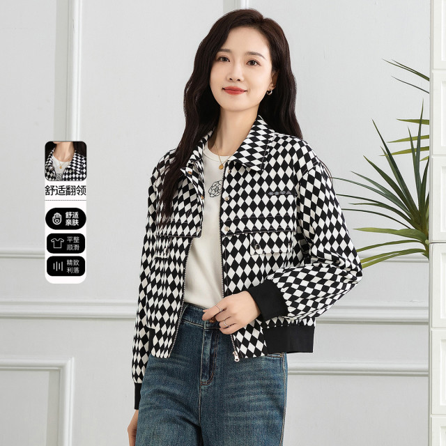 11607874.【专柜新品】【棋盘格外套】时尚减龄休闲百搭上衣