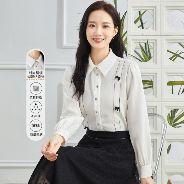 11597548.【专柜新品】【衬衫】新款翻领通勤长袖上衣时尚减龄衬衣