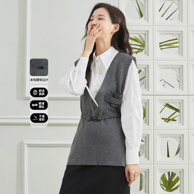 11607769.【专柜新品】【针织马甲】新款气质V领拼接显瘦背心马夹女