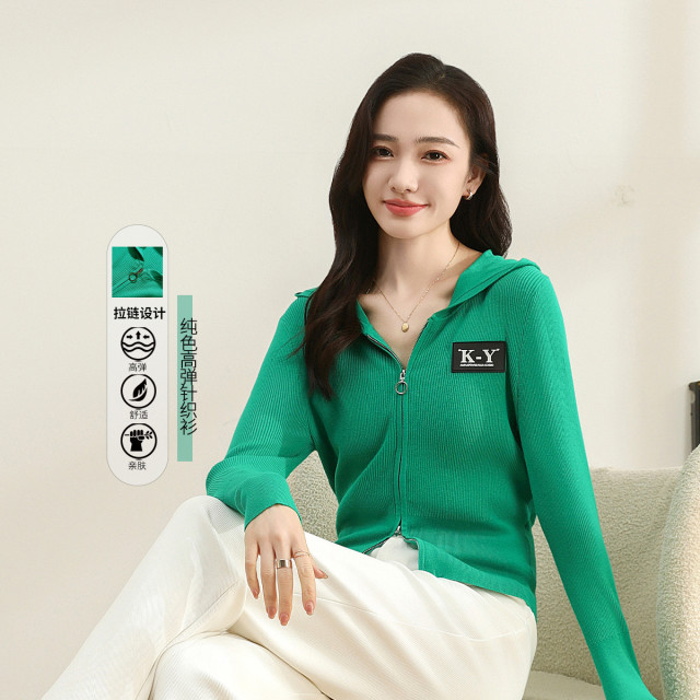 11607528.【专柜同款】【拉链连帽针织衫】外套毛衣时尚减龄百搭打底衫女