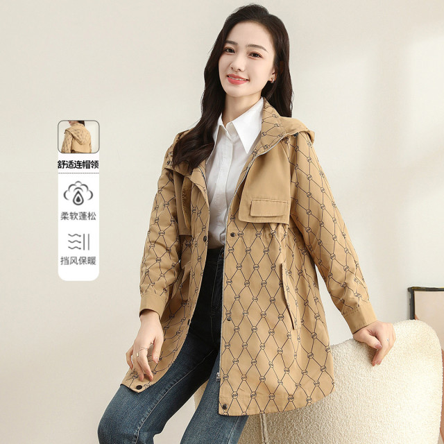 11597923.【专柜新品】【连帽风衣】收腰显瘦简约百搭中长款外套