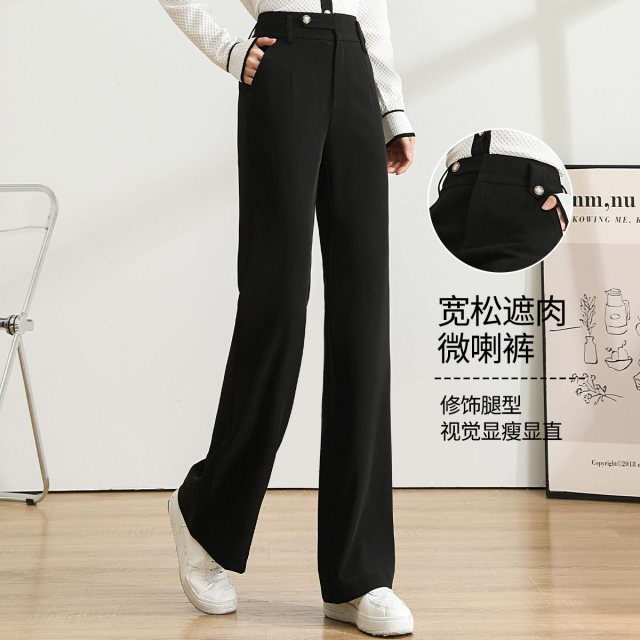 11607127.【专柜新品】【半松紧腰】高腰显瘦遮肉长裤垂感通勤休闲裤