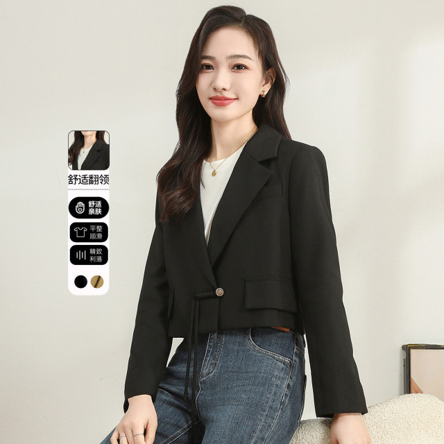 11607766.【专柜新品】【西服外套】春季气质通勤小个子短款盘扣上衣